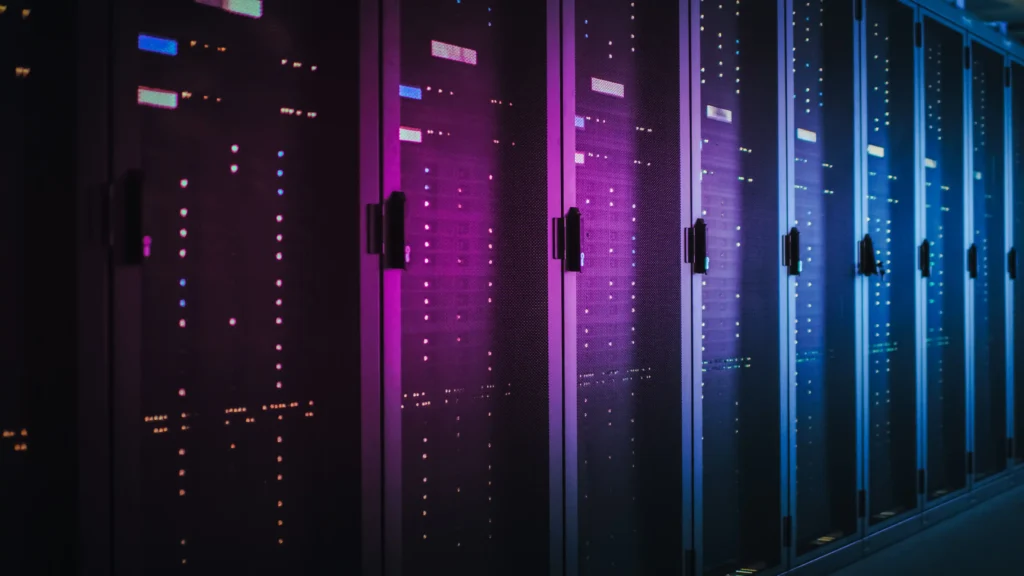 On-premises data center server racks representing legacy infrastructure before cloud migration.