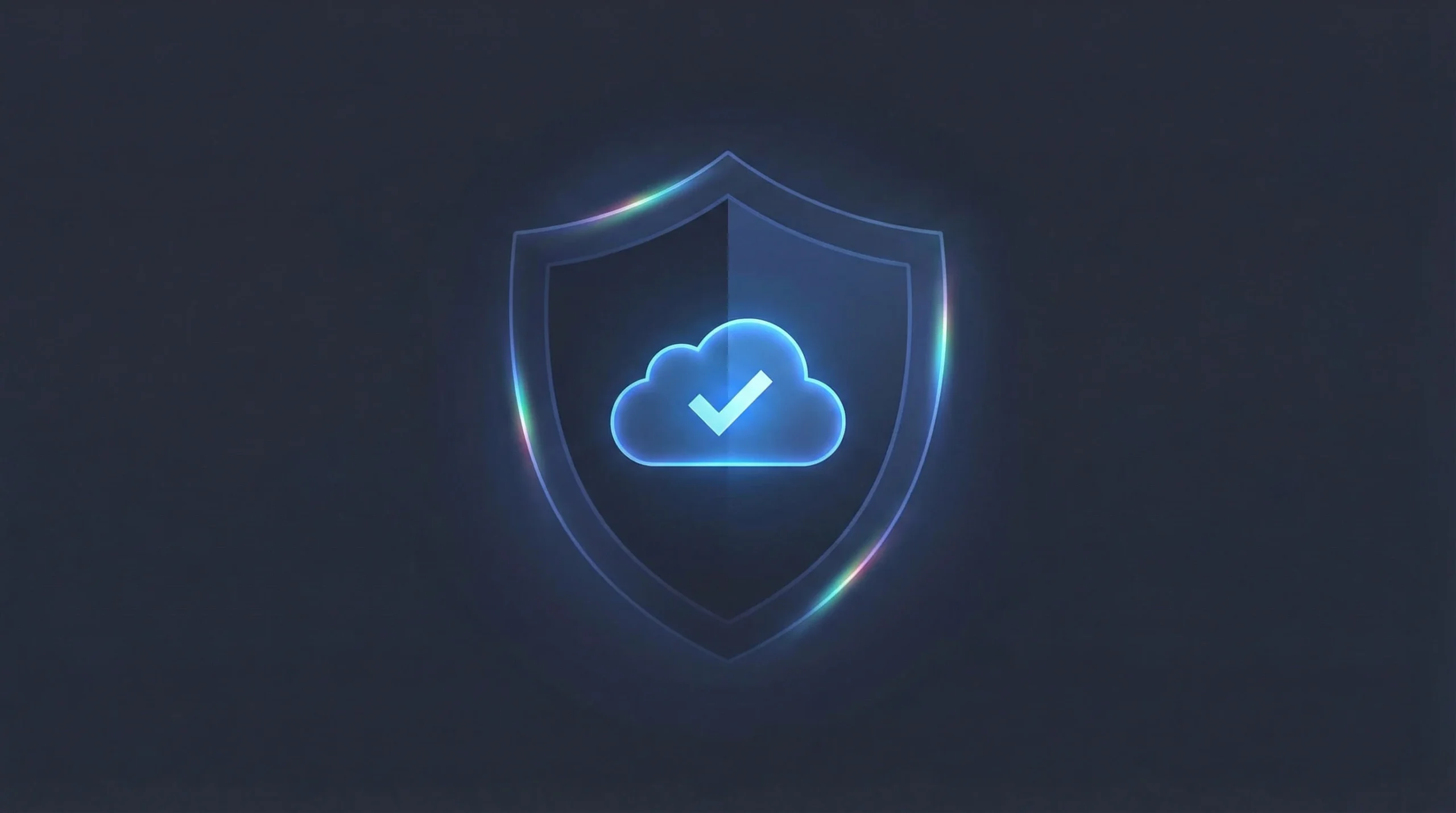 Cloud security shield with holographic blue checkmark