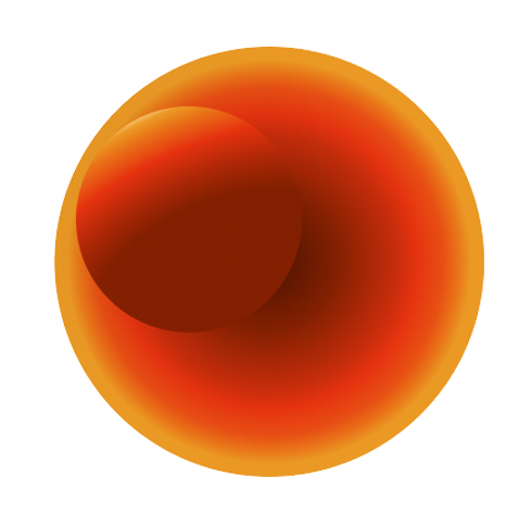 A 3D digital illustration of two overlapping orange spheres with a soft gradient and subtle shadows, shown against a transparent checkerboard background.