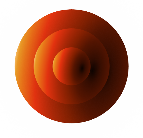 A 3D digital illustration of concentric orange circles with layered gradients and a darker shadowed area, shown against a transparent checkerboard background.