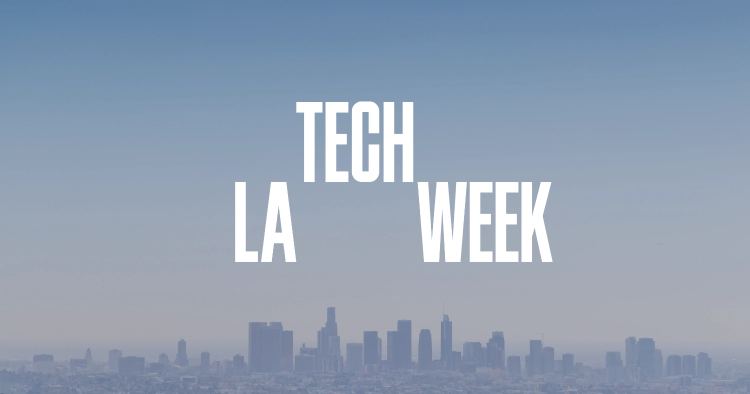 Los Angeles skyline with 'LA TECH WEEK' text overlay.